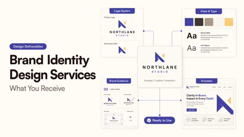 Overview of our brand identity design services including logo, colors, and guidelines.
