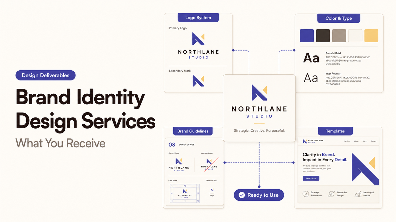 Overview of our brand identity design services including logo, colors, and guidelines.