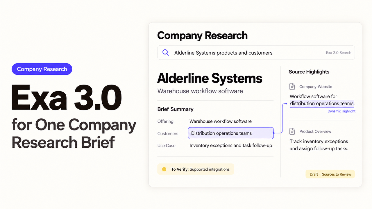 Generate target market summaries using exa 3 company research tools to highlight products and customer segments.