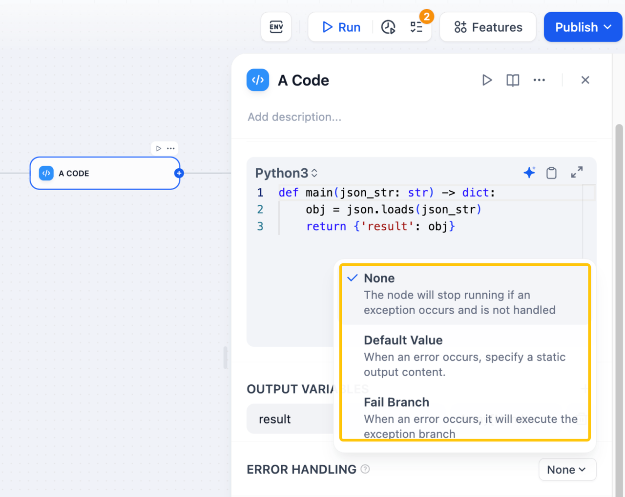 Configure Python code node error handling within Dify to ensure stable workflows among gumloop alternatives.