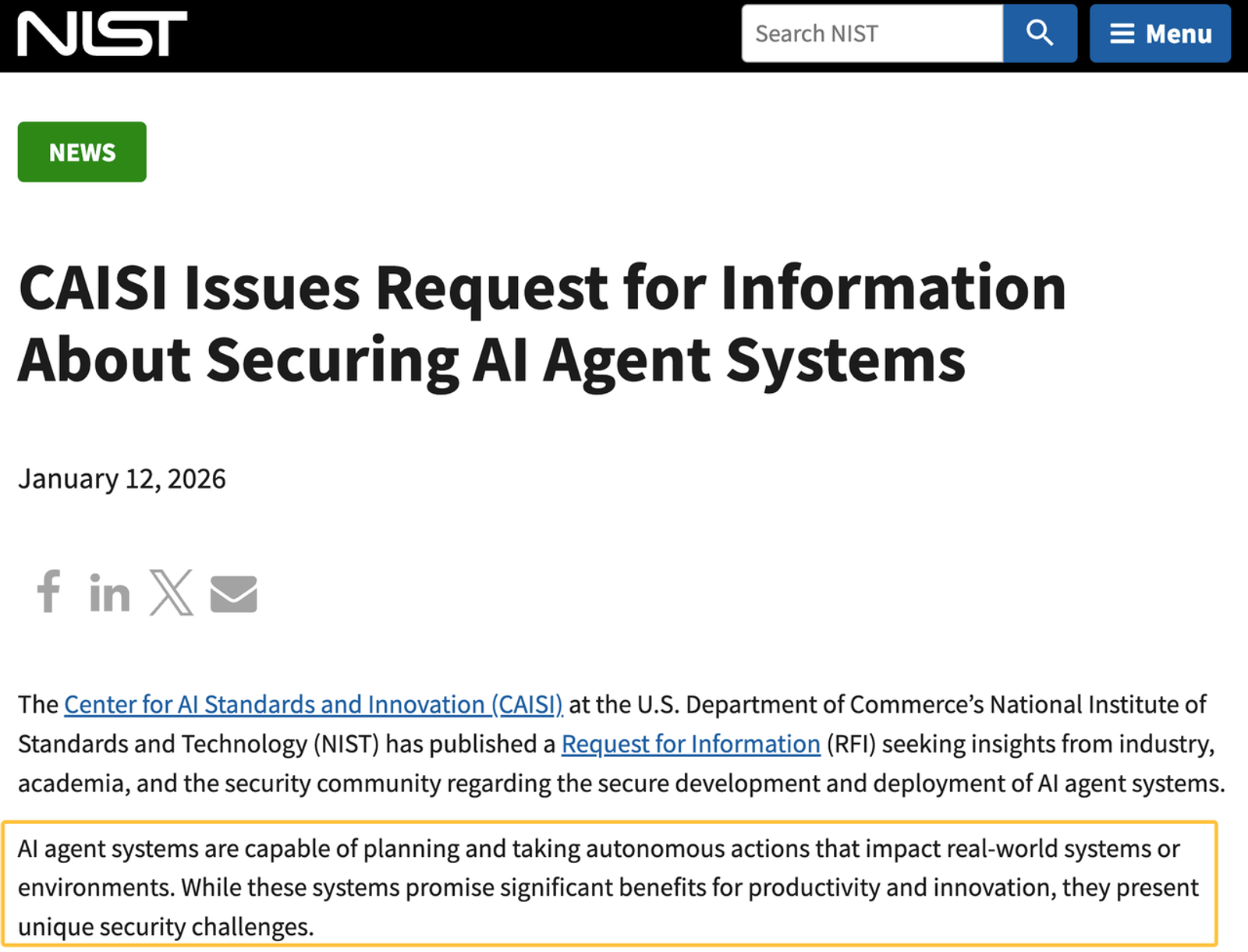NIST update on securing AI agent employees, highlighting the security challenges of autonomous workplace systems.