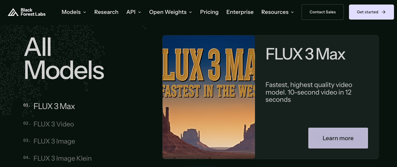 Black Forest Labs page showing the fast video model to generate flux 3 max ad creative variants.