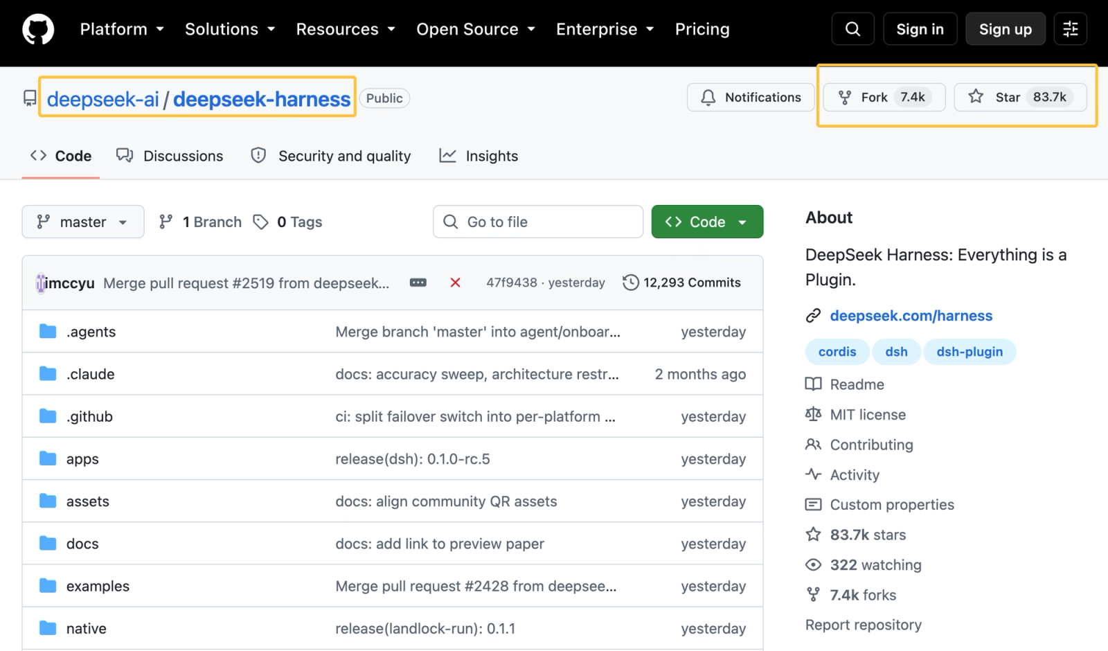 Explore the official GitHub repository to learn what is deepseek harness, viewing its source code and popularity.