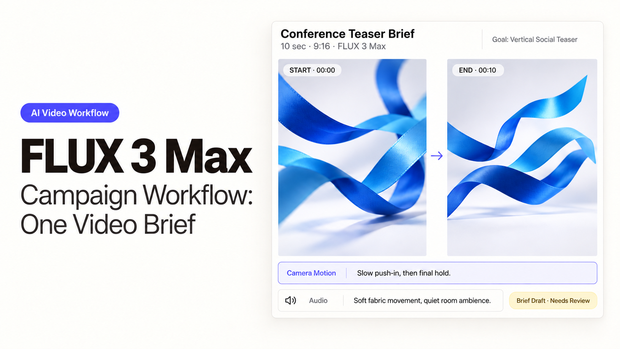 Create vertical teaser ads using a flux 3 max campaign workflow with start and end frames.