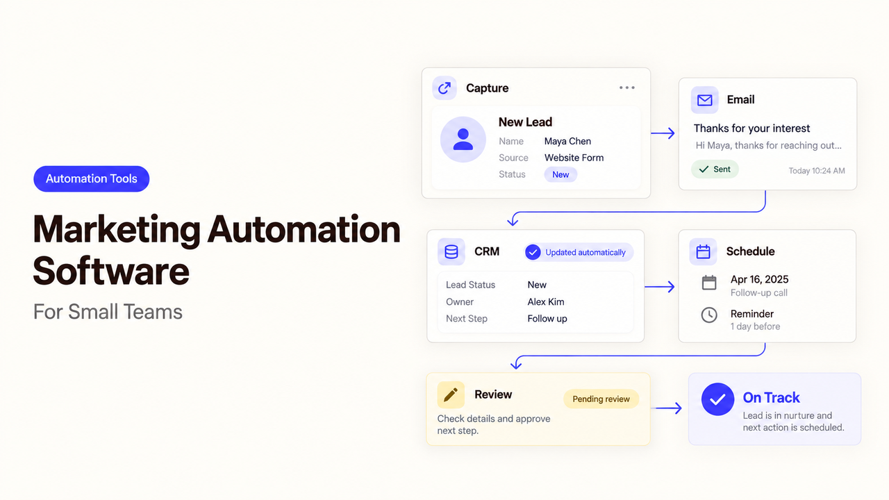 Lead nurturing workflow diagram built with marketing automation software for small teams.