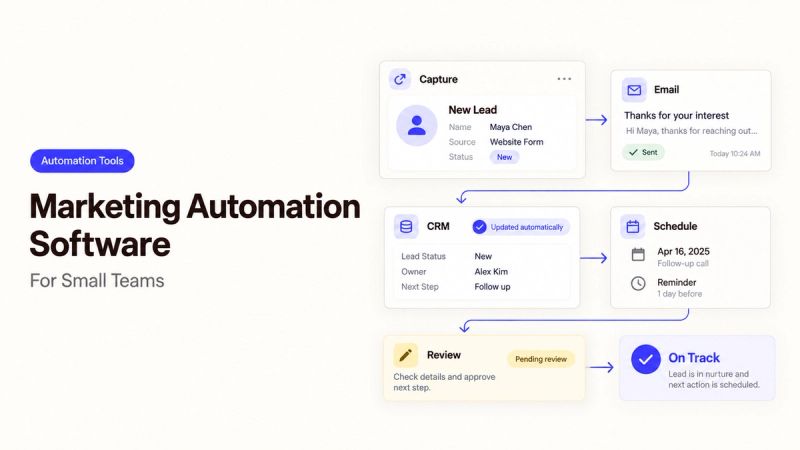 Lead nurturing workflow diagram built with marketing automation software for small teams.