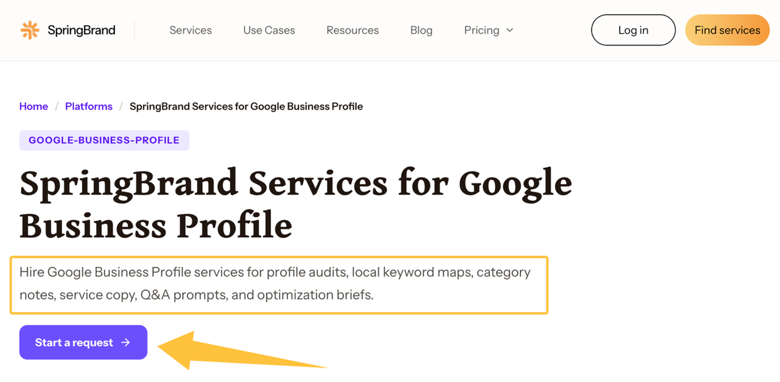 Screenshot highlighting professional Google Business Profile services such as audits and keyword mapping for local SEO.