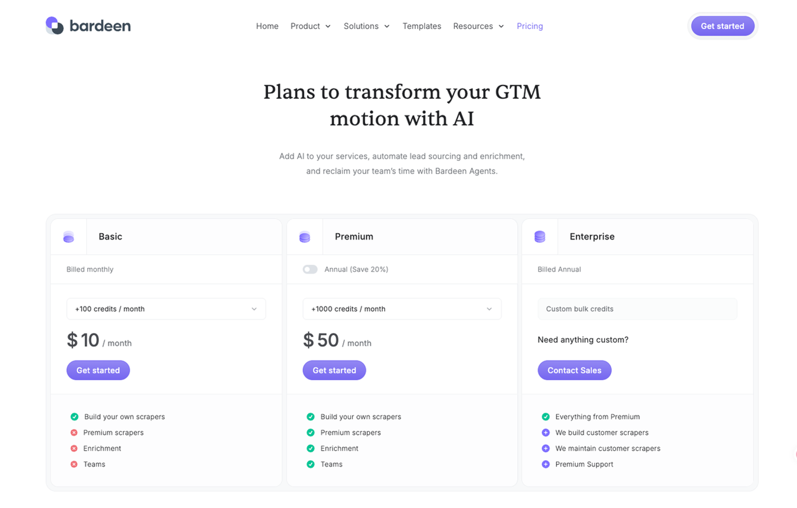 Compare monthly and annual plans for Bardeen, featured in the best sales prospecting tools.