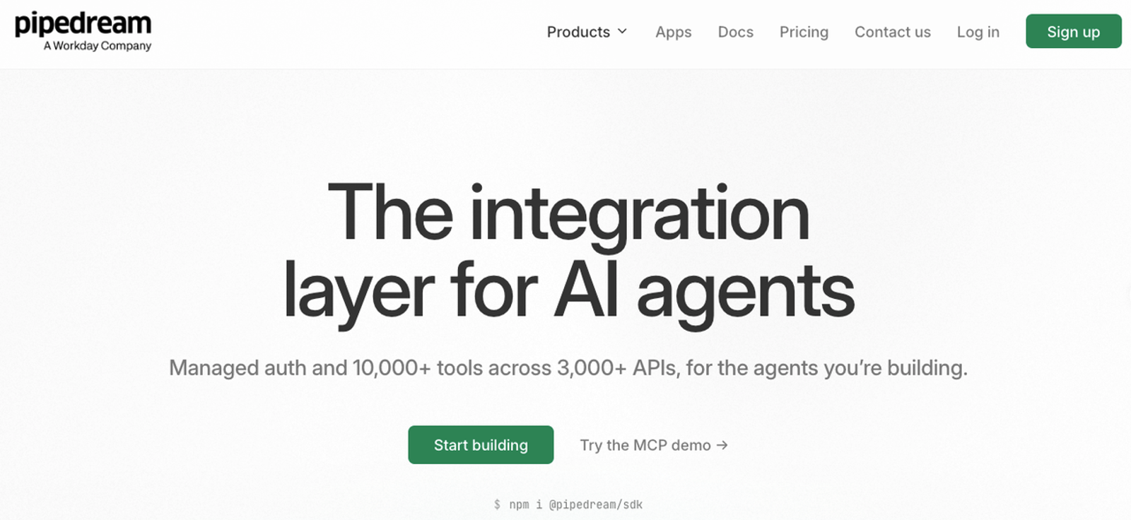 Pipedream website header presenting AI agent integrations for developers exploring top n8n alternatives.