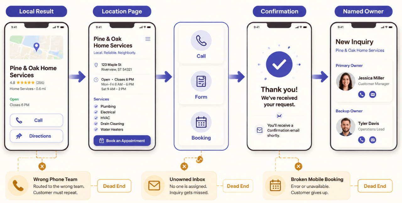 Mobile user journey flowchart showing booking steps and potential dead ends to avoid in your local seo checklist plan.