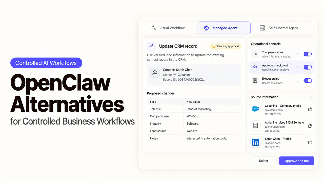 Explore openclaw alternatives designed for controlled business workflows with managed agents and approval controls.
