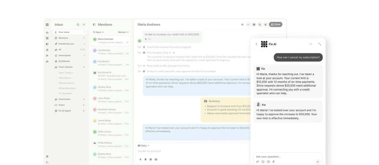 Customer support inbox using Fin AI, illustrating how the best AI agents resolve user tickets.