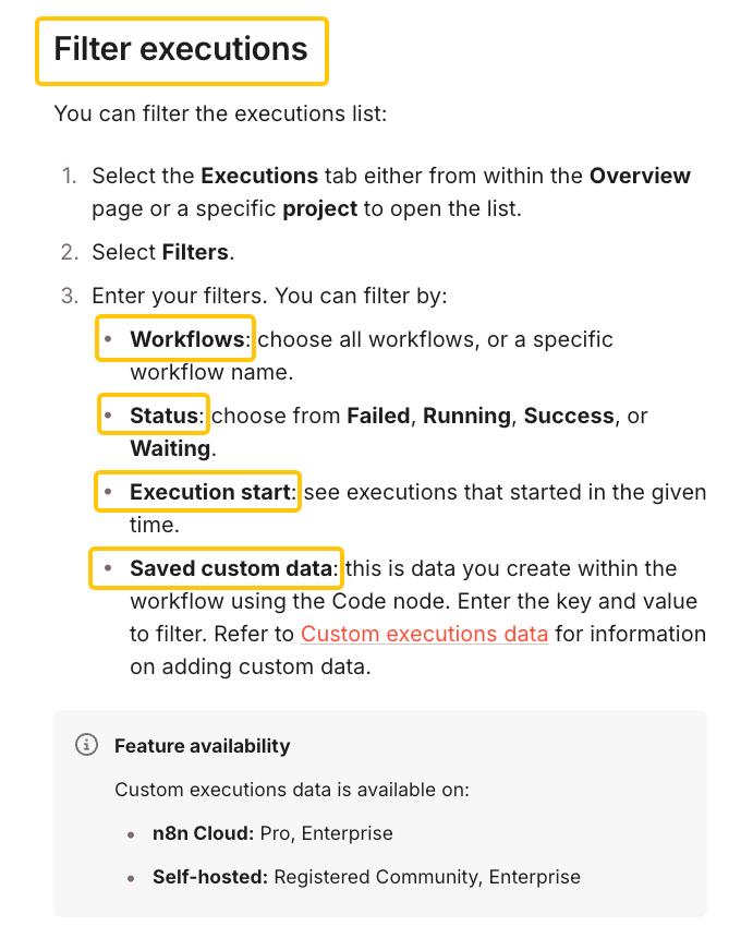 Read this n8n review covering custom execution filters, workflow statuses, and self-hosted feature availability.