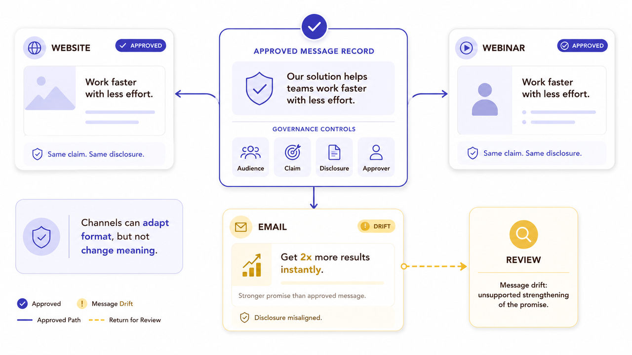 Message compliance and drift control in digital marketing for financial advisors across channels.