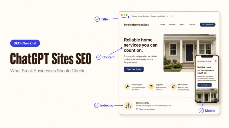 Discover the ultimate ChatGPT Sites SEO checklist covering title, content, indexing, and mobile tips for small business.