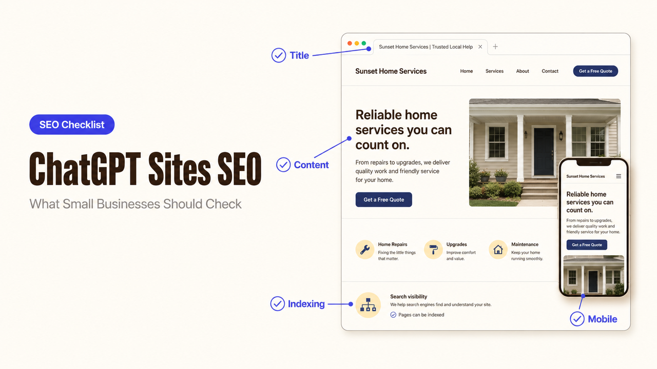 Discover the ultimate ChatGPT Sites SEO checklist covering title, content, indexing, and mobile tips for small business.