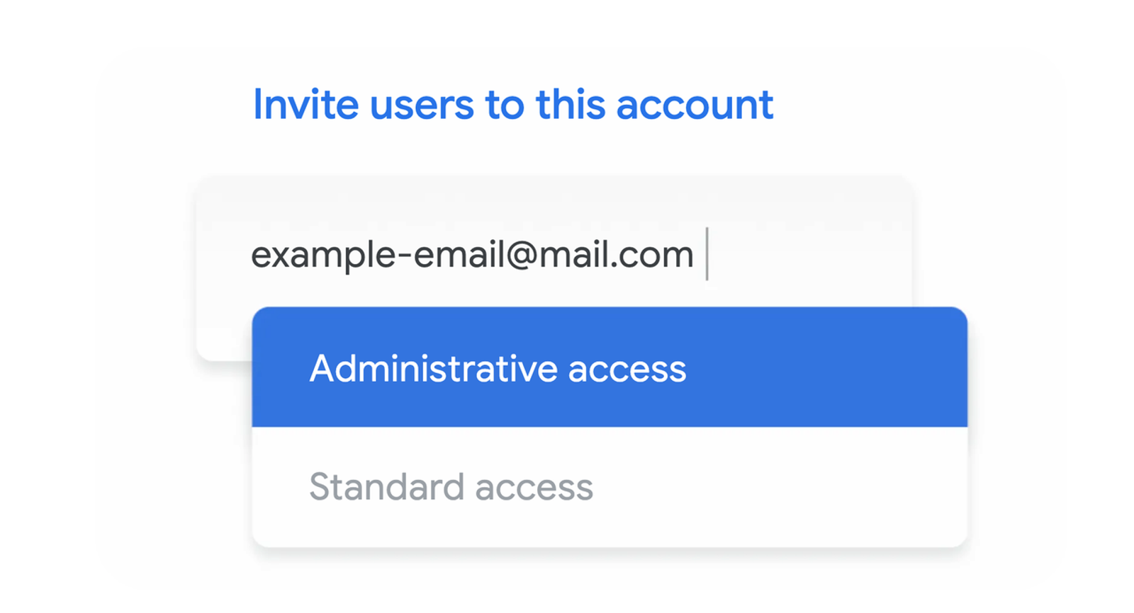 Interface for inviting users and assigning administrative access during google ads management services onboarding.