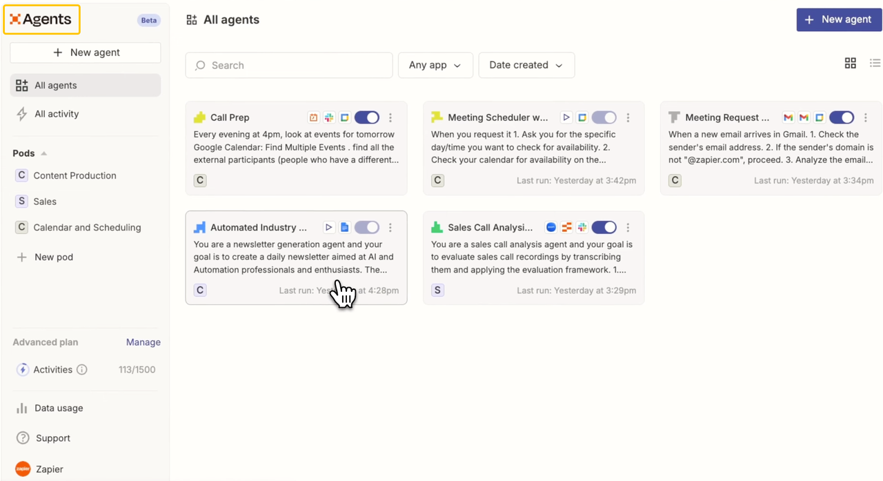 Zapier dashboard managing automated workflows powered by the best ai agents for daily tasks.