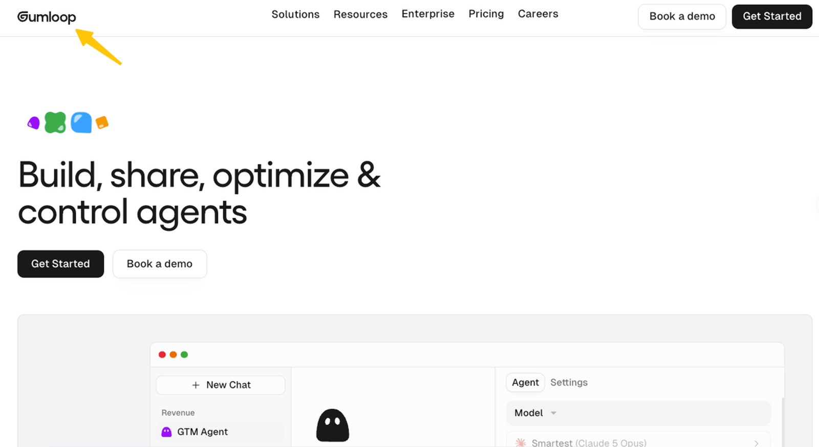 Gumloop homepage displaying AI agent builder tools featured in modern n8n alternatives comparison guides.