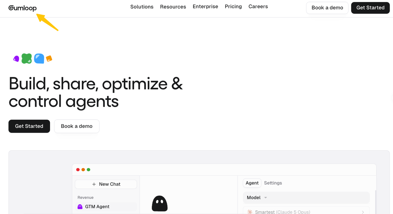 Gumloop homepage displaying AI agent builder tools featured in modern n8n alternatives comparison guides.