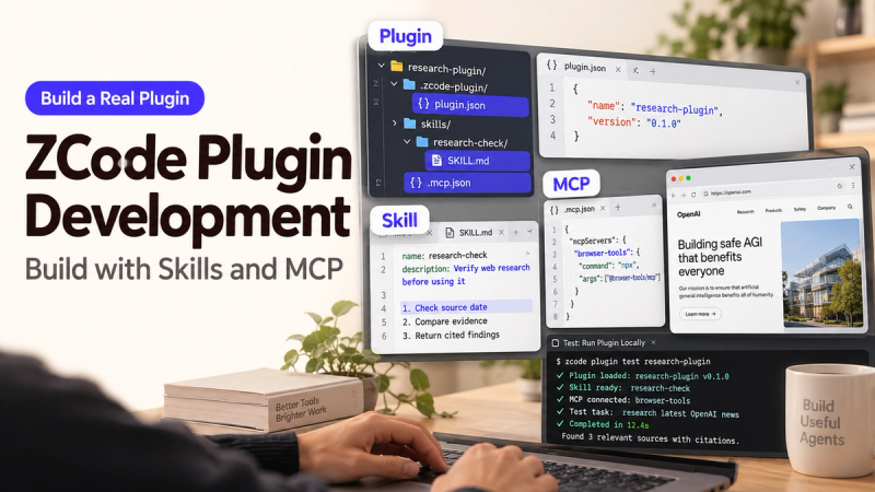 Explore zcode plugin development by building a real plugin using skills and MCP to verify web research effectively.