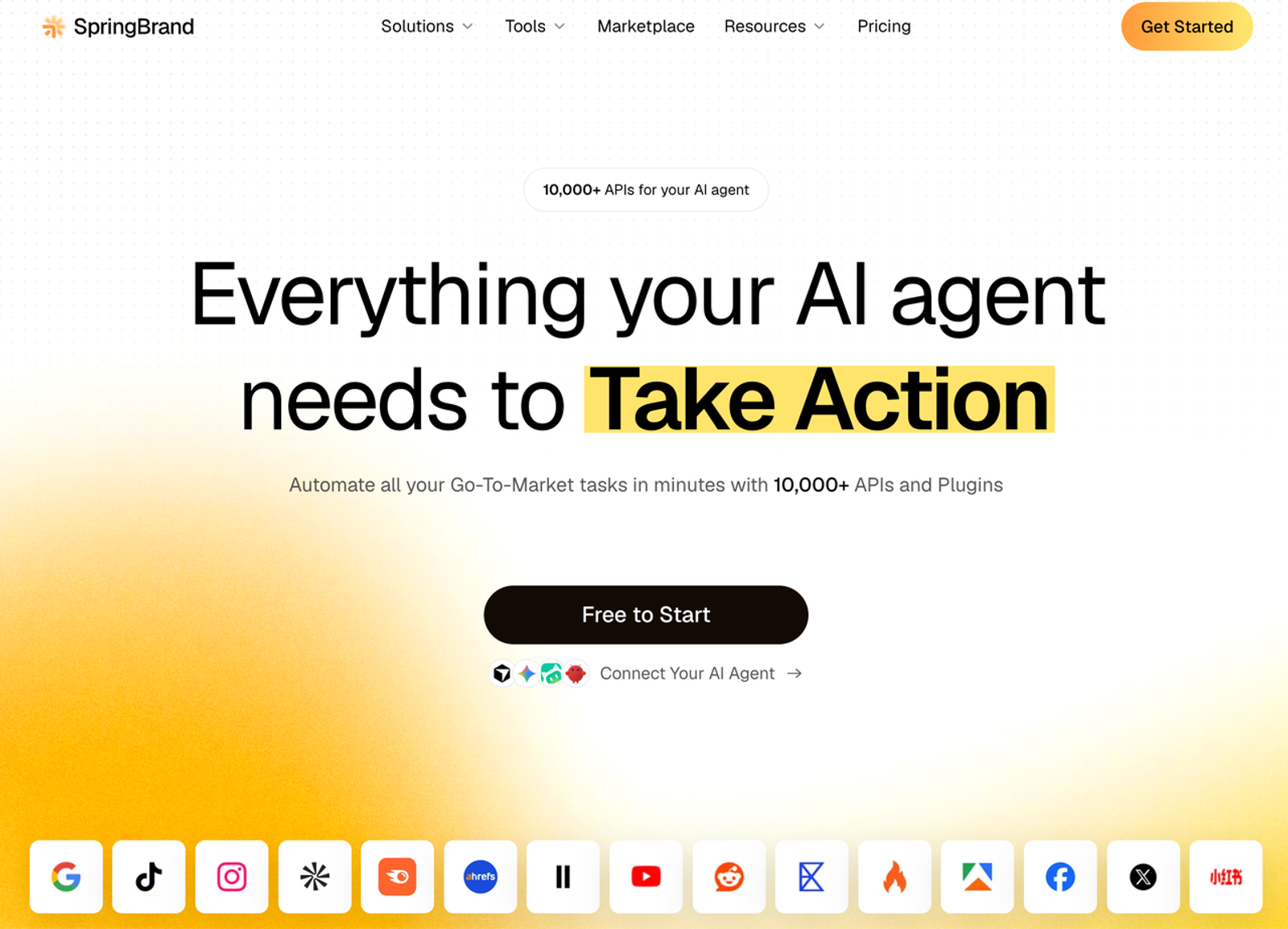 SpringBrand platform interface showcasing one of the best web scraping tools and AI agent APIs.
