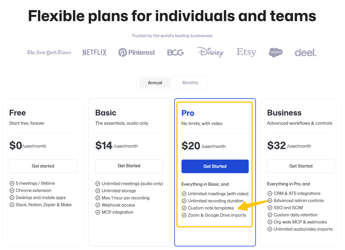 Bluedot AI pricing page showing Free, Basic, Pro, and Business plans with feature comparisons.
