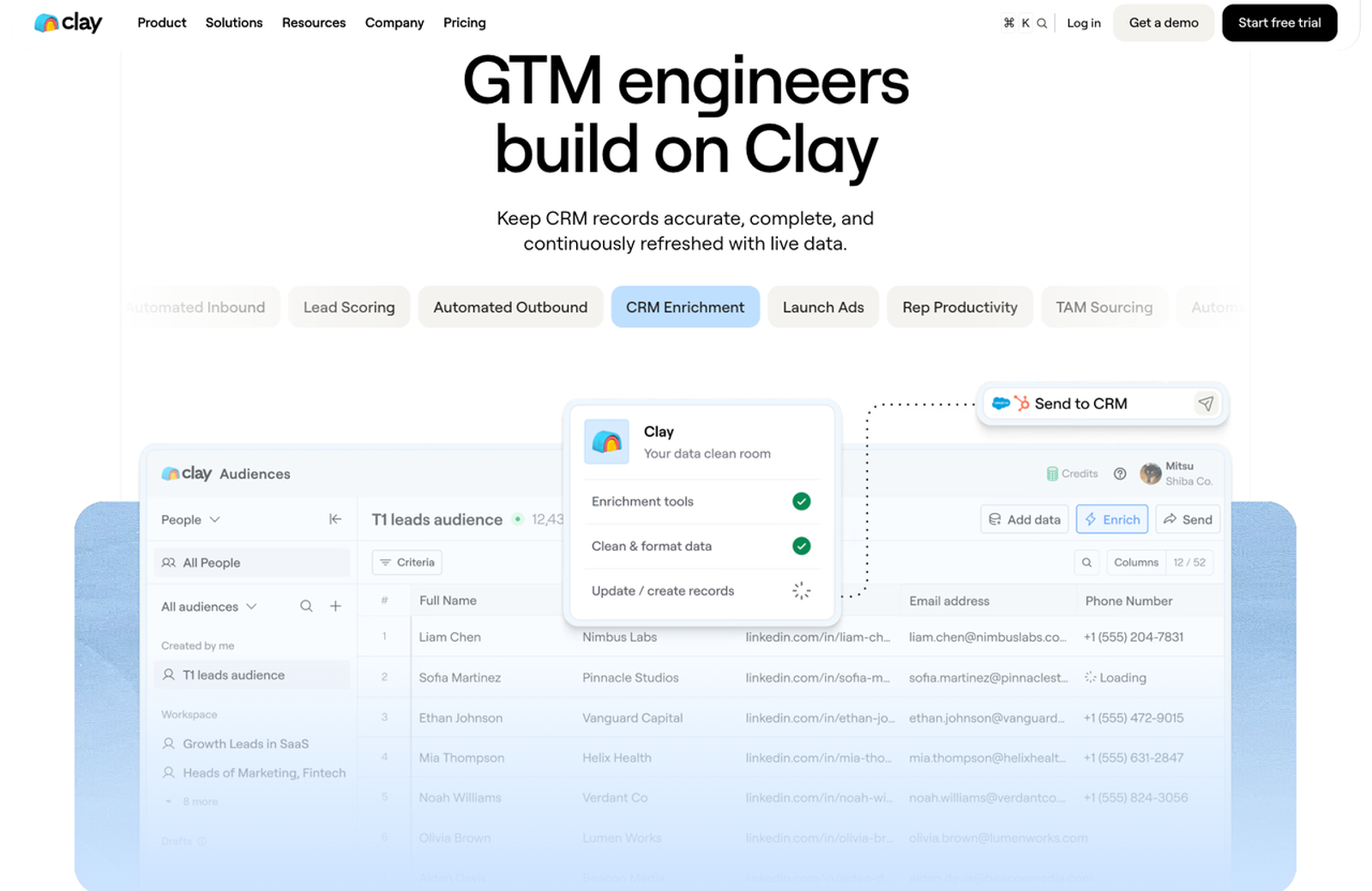 Clay software interface for CRM enrichment, illustrating why teams seek clay alternatives for data workflow.