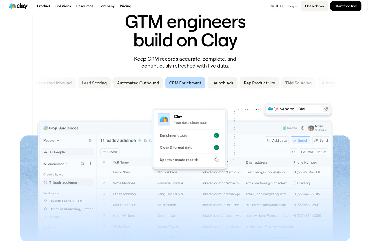Clay software interface for CRM enrichment, illustrating why teams seek clay alternatives for data workflow.