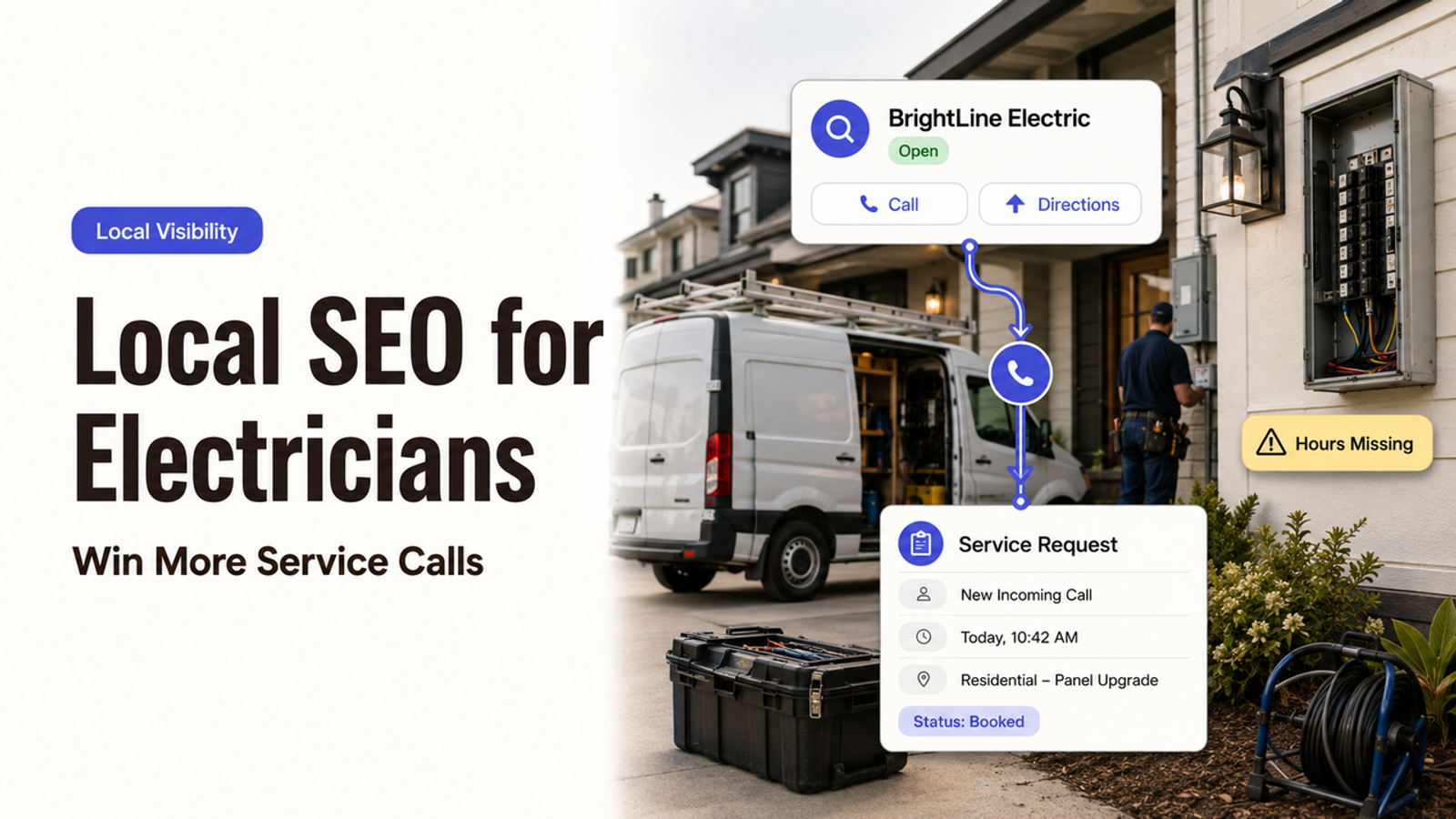 Local SEO for electricians connecting homeowners with available electrical contractors on Google.