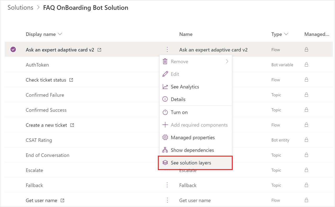 software interface showing solution layers relevant to managing AI agent frameworks