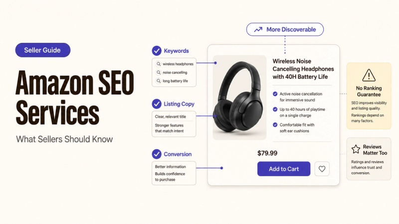 Comprehensive guide to Amazon SEO services highlighting keyword research, listing copy, and conversion optimization tips.