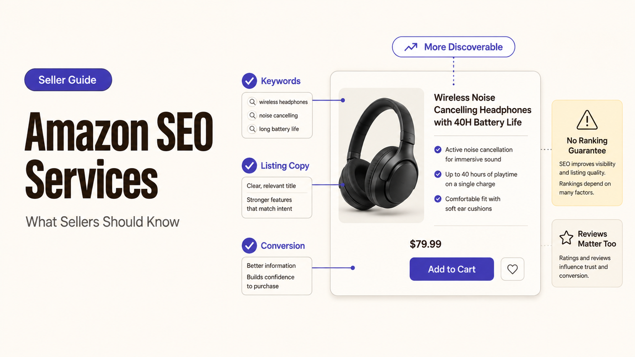 Comprehensive guide to Amazon SEO services highlighting keyword research, listing copy, and conversion optimization tips.