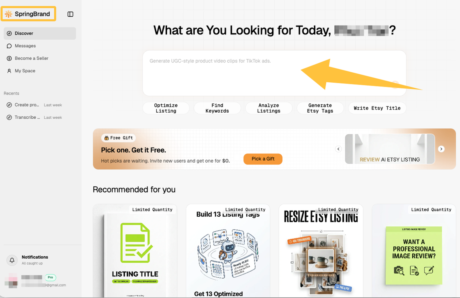 Interface of an AI tool for ecommerce optimization, focusing on keyword research and listing updates from an ecommerce seo checklist.