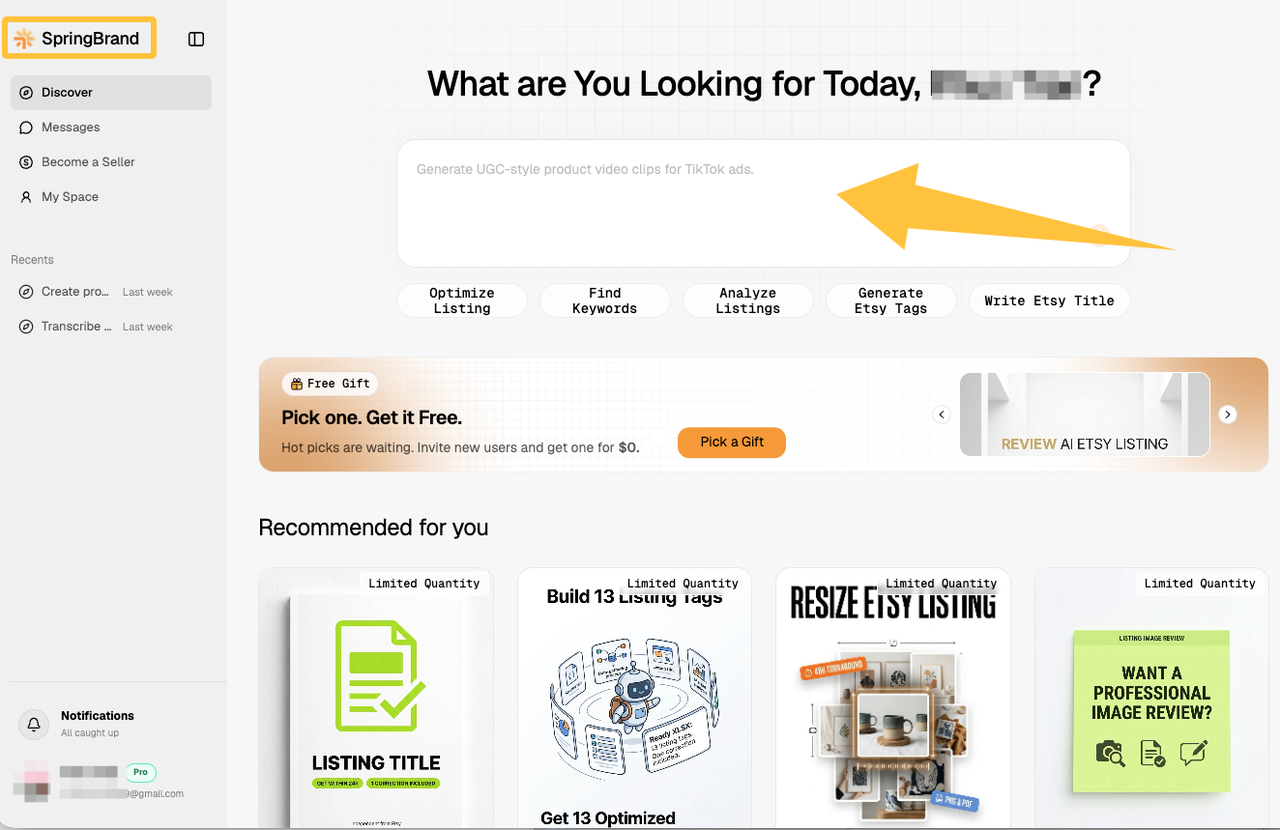 Interface of an AI tool for ecommerce optimization, focusing on keyword research and listing updates from an ecommerce seo checklist.