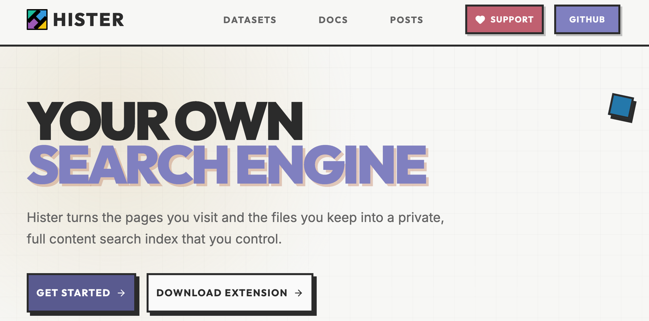Download the extension from the official site to build your own search engine with hister mcp support.