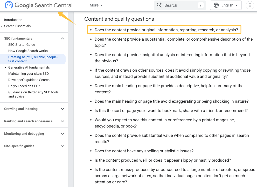Google Search Central guidelines on original information, a key consideration for high-quality video content repurposing