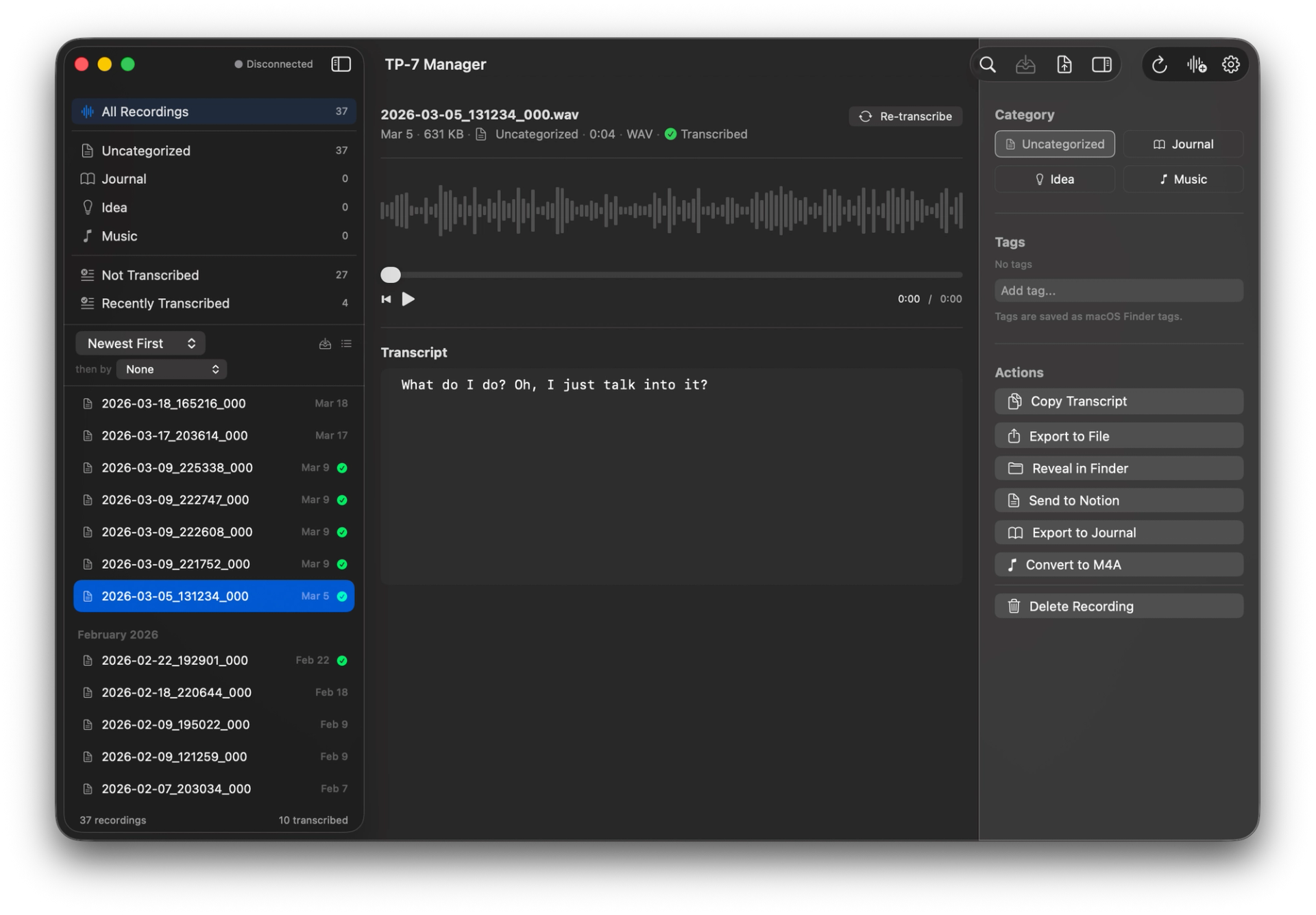 The main page with audio loaded