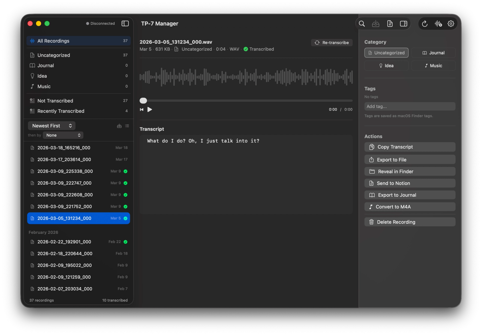 The main page with audio loaded