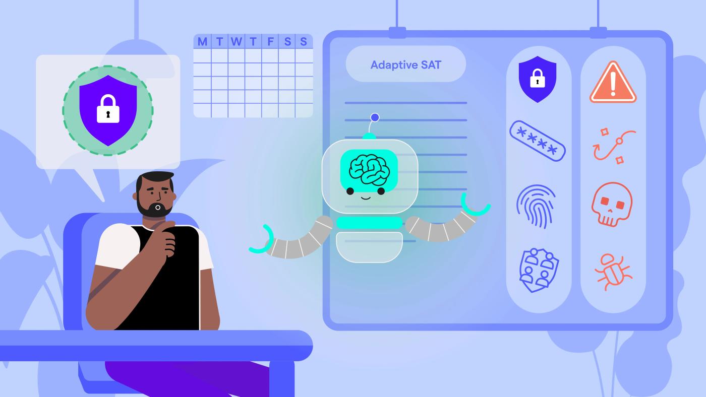 Illustration of how Adaptive Security Awareness Training content personalizes cybersecurity training for better engagement.