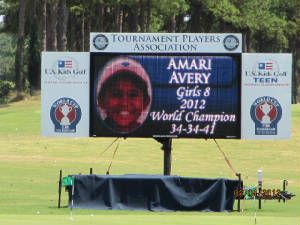 Amari Avery's name flashes on a billboard after her victory the U.S. Kids Championship in PInehurst.