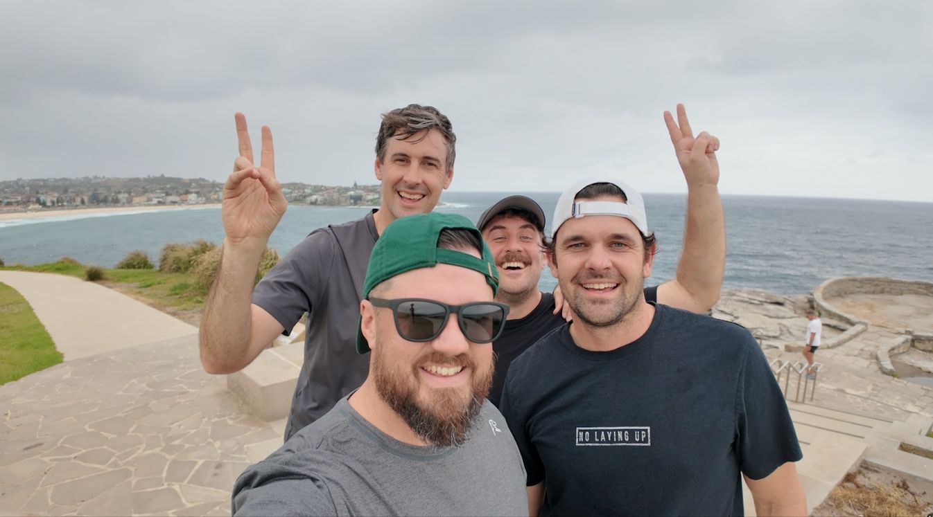 Cody McBride, Big Randy, Neil Schuster and D.J. Pie pose for a selfie.