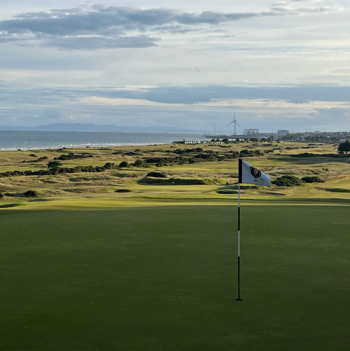 A green at Lundin Links Golf Club, overlooking the coast
