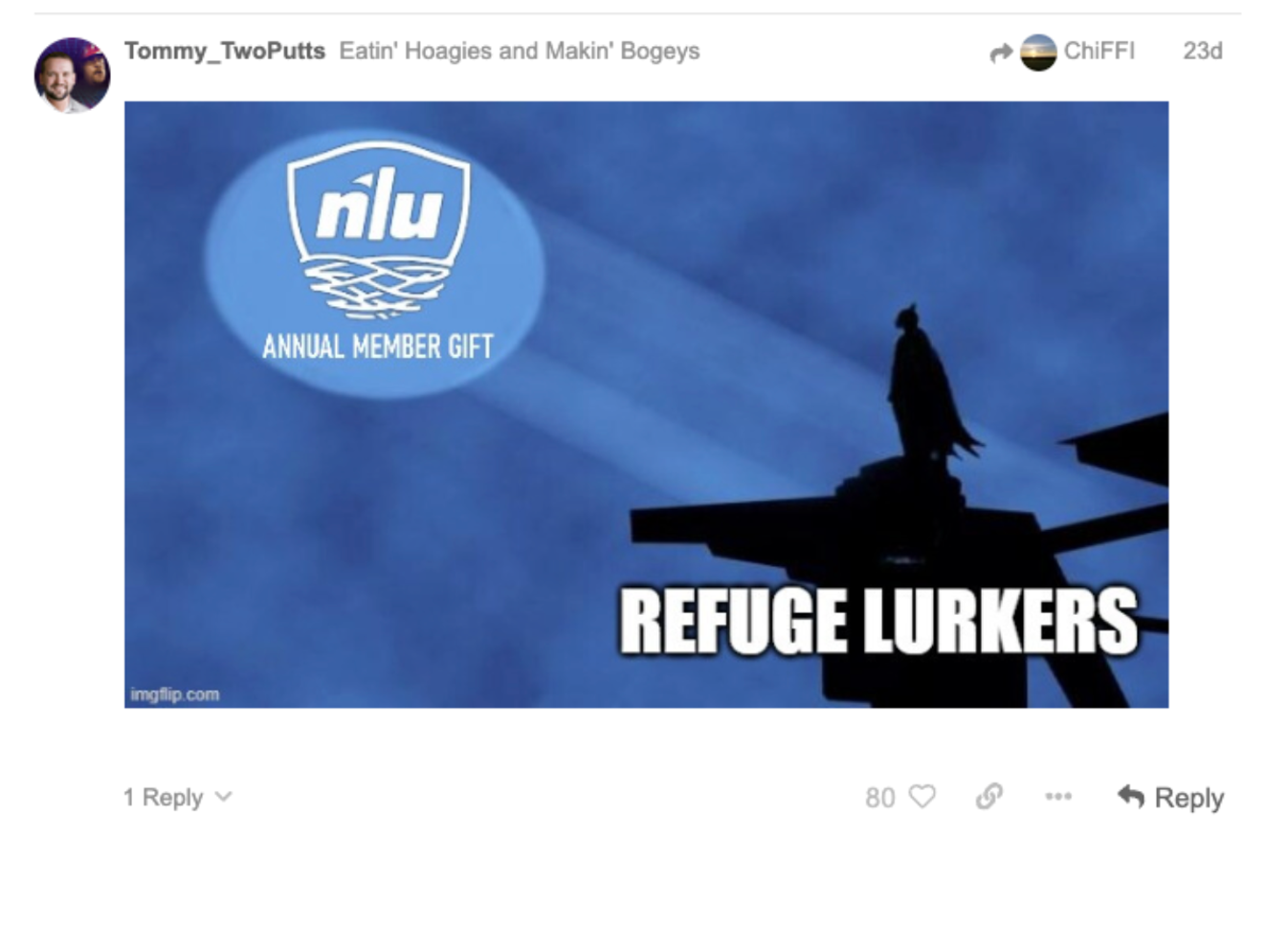 Bat signal meme of the annual member gift.