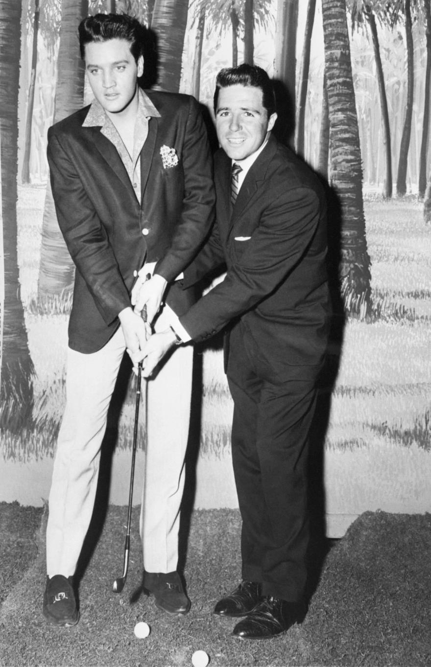 Gary Player and Elvis Presley meet on the set of Blue Hawaii.