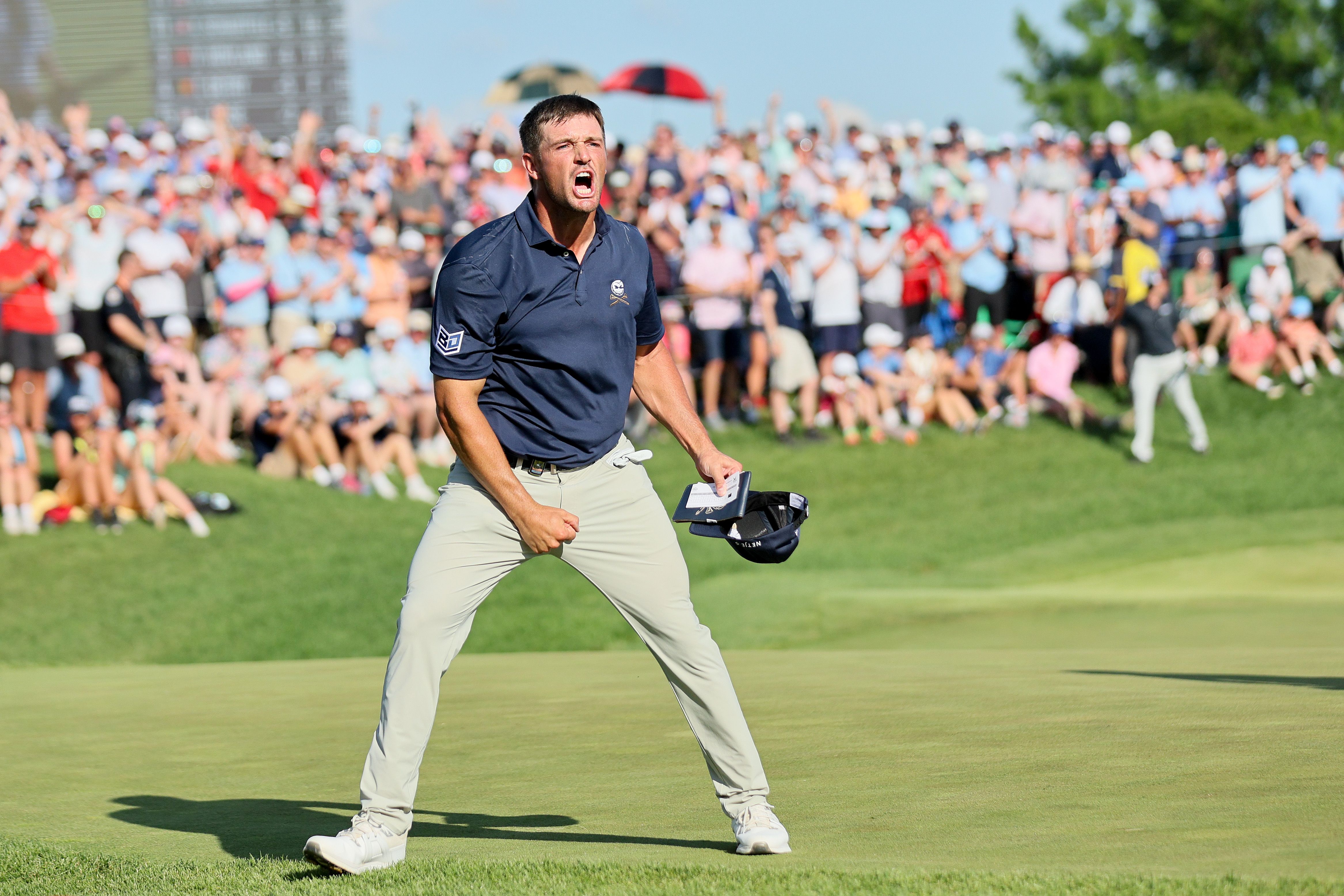 Bryson DeChambeau after making birdie at the final hole of the PGA Championship. (Andy Lyons/Getty Images)