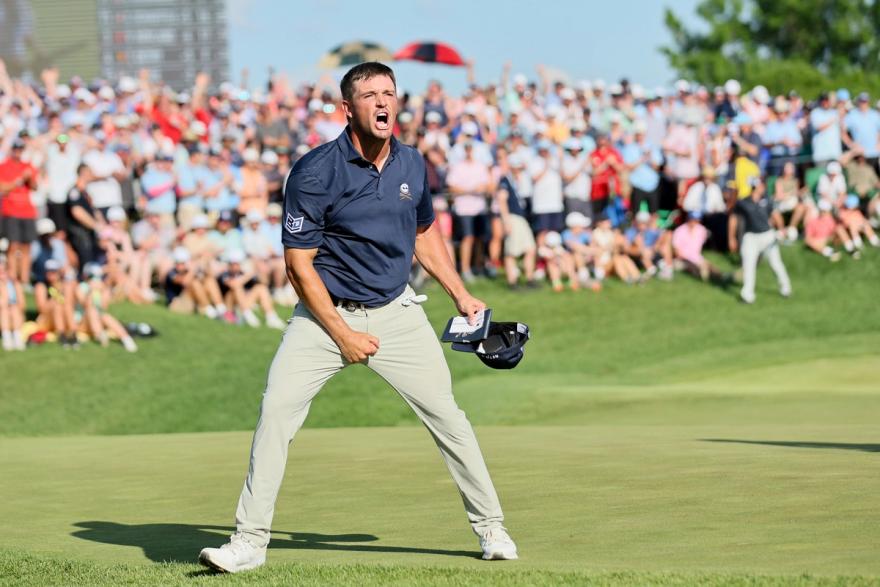 Bryson DeChambeau after making birdie at the final hole of the PGA Championship. (Andy Lyons/Getty Images)
