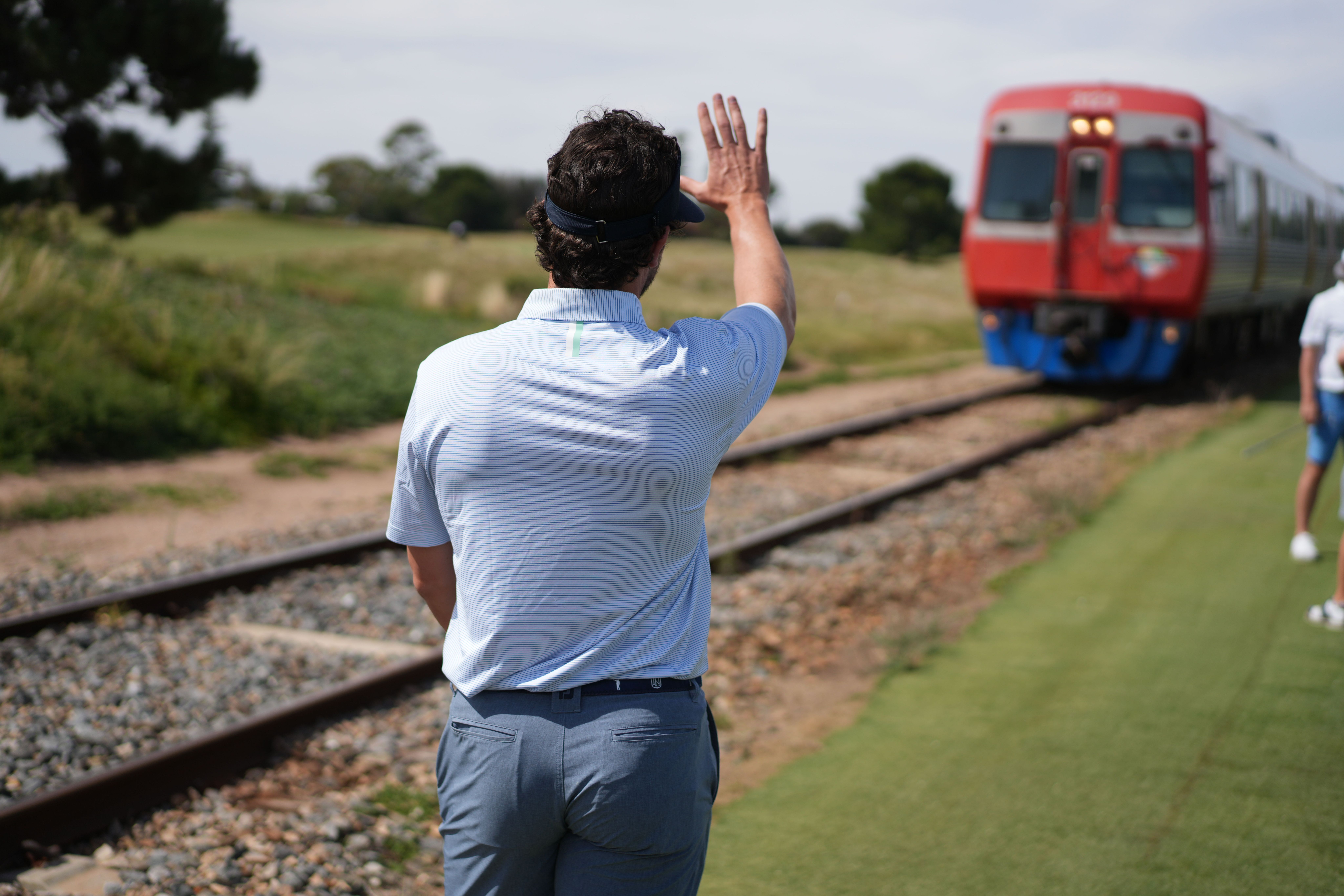 Neil greeting the traIn at Royal Adelaide.