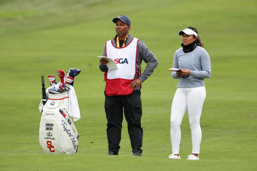 Andre Avery stands with his daughter, Amari Avery, at the 2023 U.S. Women's Open at Pebble Beach.
