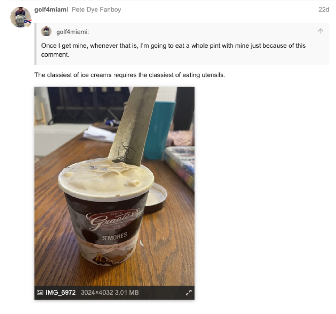 Nest member golf4miami uses their Nest member gift as an ice cream spoon.